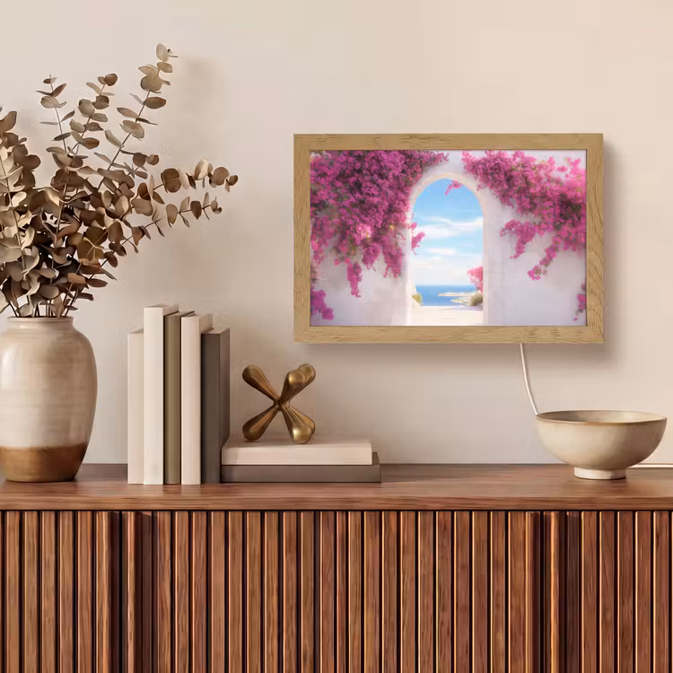 Zee - Roze - Bloemen - Poort Light Box met kabel (Tafellamp) klein -sfeer2