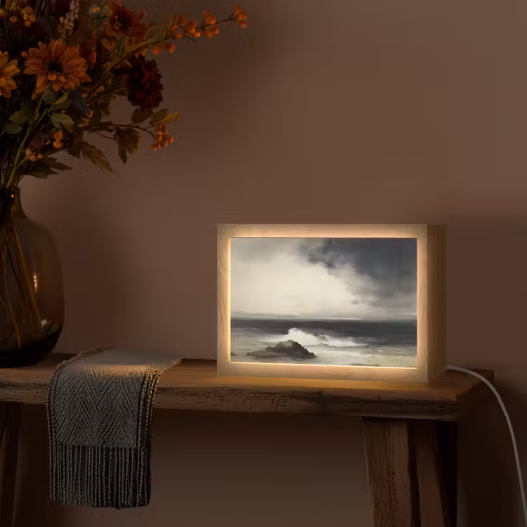 Zee - Rotsen - Storm Light Box met kabel (Tafellamp) klein -sfeer4