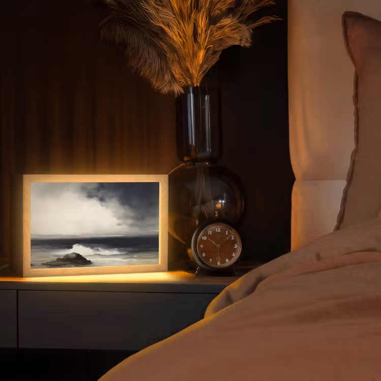 Zee - Rotsen - Storm Light Box met kabel (Tafellamp) klein -sfeer1