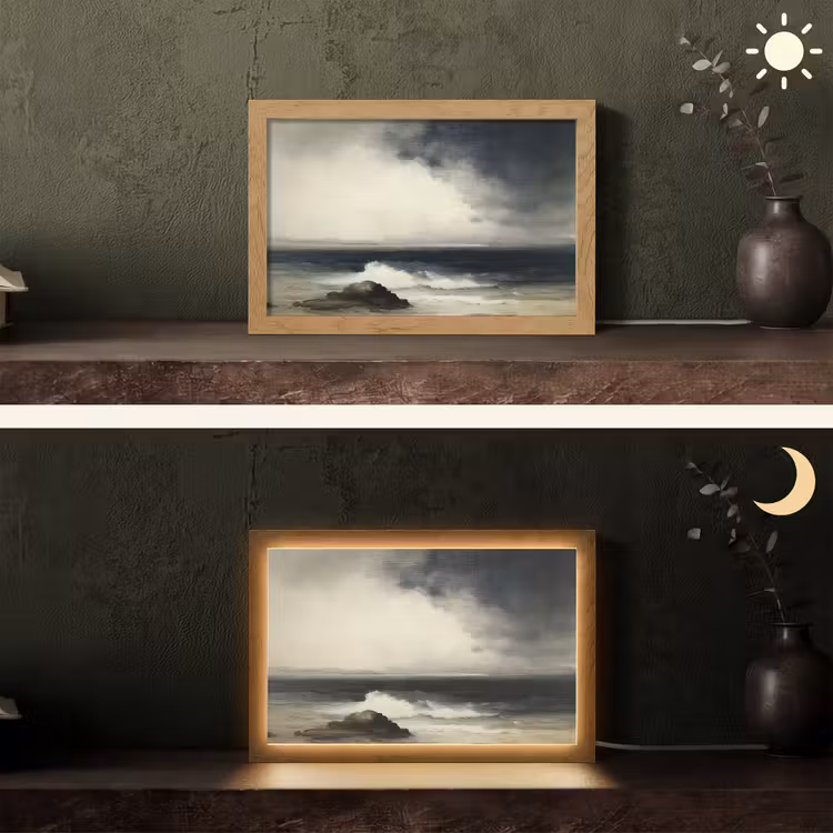 Zee - Rotsen - Storm Light Box met kabel (Tafellamp) klein -sfeer3