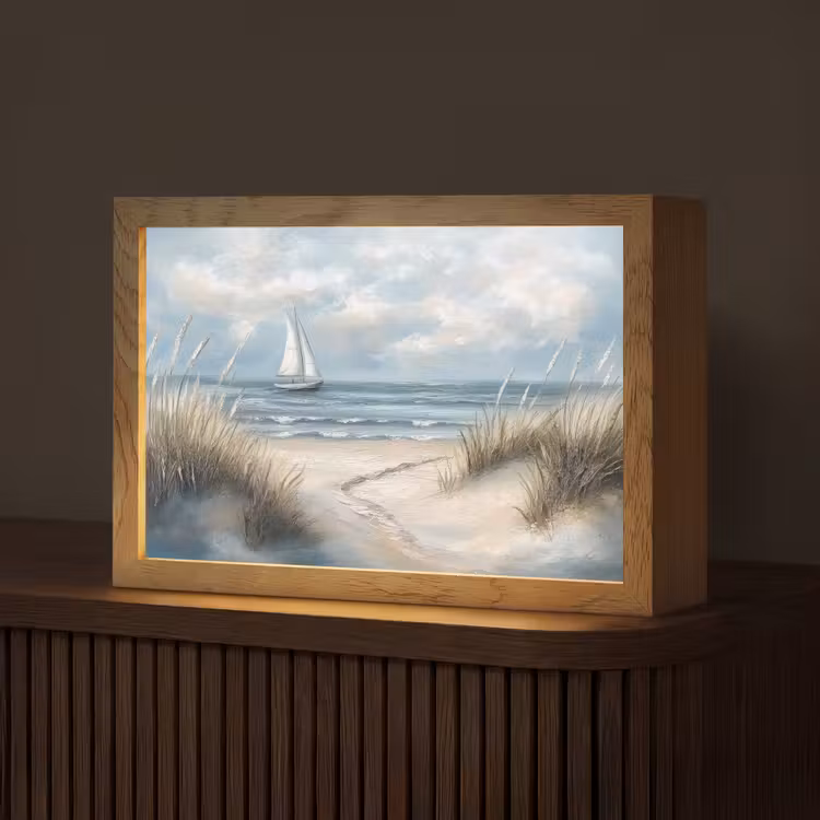 Zee - Zeilboot - Strand - Duinen - Vintage Light Box met kabel (Tafellamp) klein -z3d_website