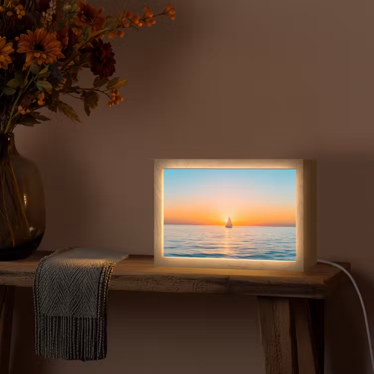 Zee - Zeilboot - Zonsondergang Light Box met kabel (Tafellamp) klein -sfeer4