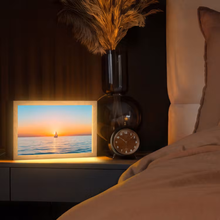 Zee - Zeilboot - Zonsondergang Light Box met kabel (Tafellamp) klein -sfeer1