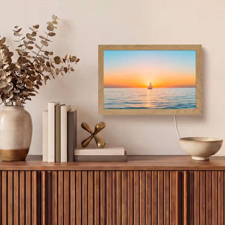 Zee - Zeilboot - Zonsondergang Light Box met kabel (Tafellamp) klein -sfeer2
