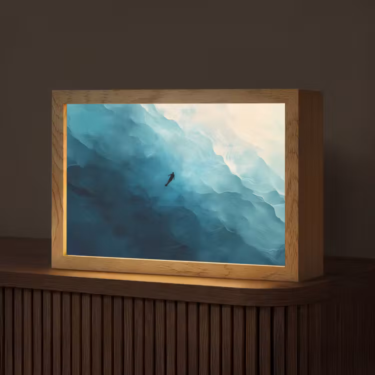 Zee - Silhouet - Abstract - Blauw Light Box met kabel (Tafellamp) klein -z3d_website