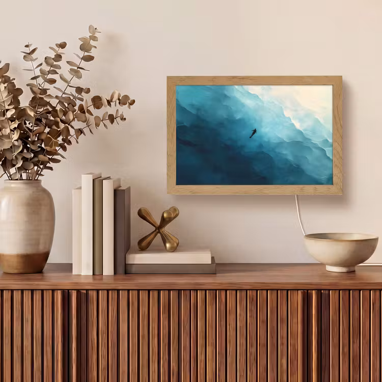 Zee - Silhouet - Abstract - Blauw Light Box met kabel (Tafellamp) klein -sfeer2