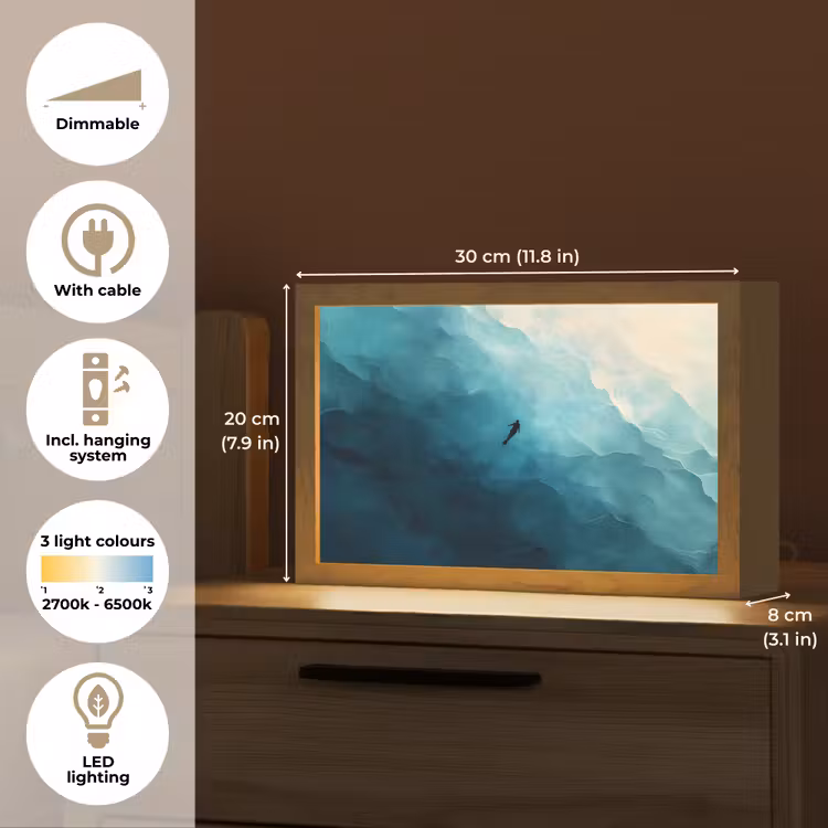 Zee - Silhouet - Abstract - Blauw Light Box met kabel (Tafellamp) klein -USP_EN
