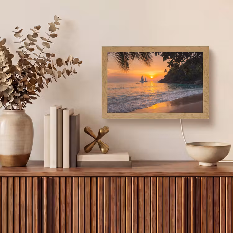 Zee - Zonsondergang - Boot - Natuur - Oranje Light Box met kabel (Tafellamp) klein -sfeer2