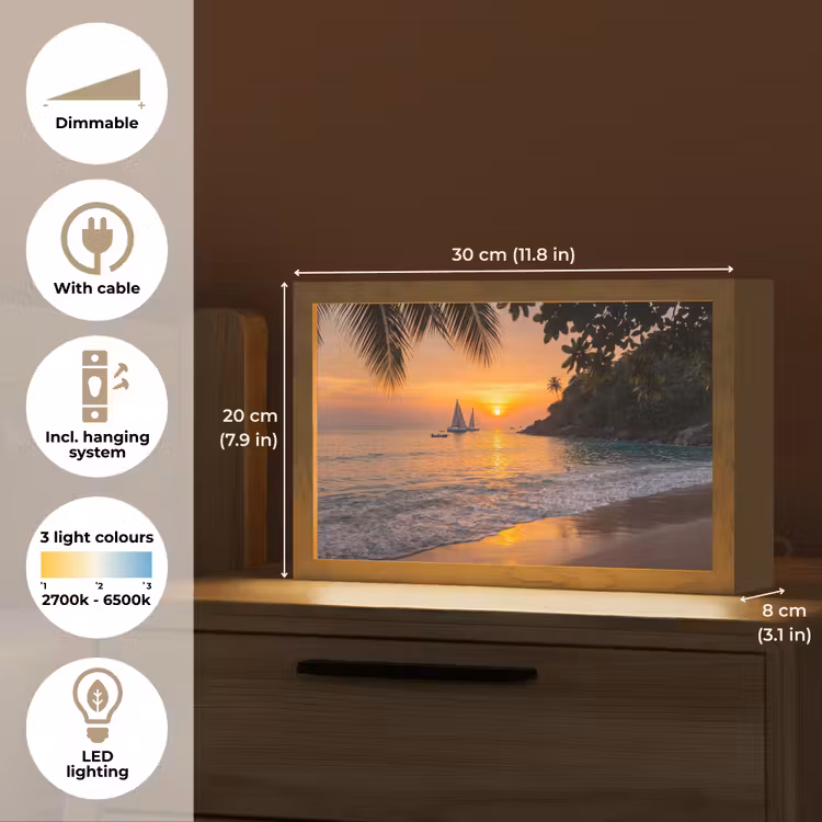 Zee - Zonsondergang - Boot - Natuur - Oranje Light Box met kabel (Tafellamp) klein -USP_EN