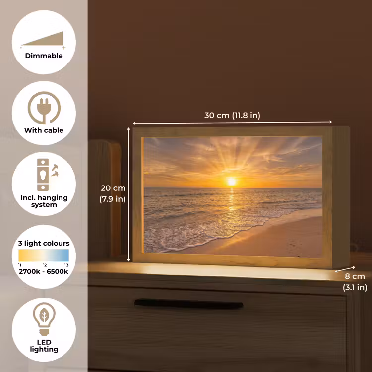Zee - Zonsondergang - Golven - Kust - Oranje Light Box met kabel (Tafellamp) klein -USP_EN