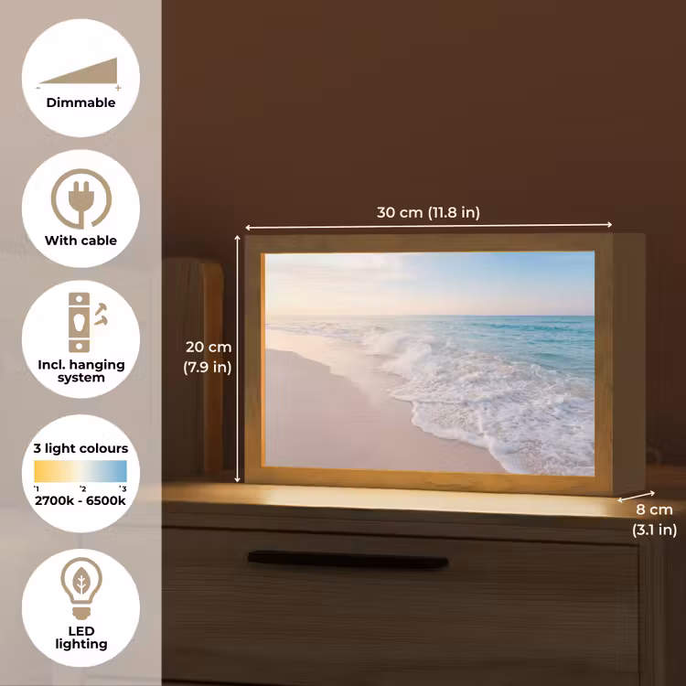 Zee - Golven - Strand - Natuur - Wit Light Box met kabel (Tafellamp) klein -USP_EN