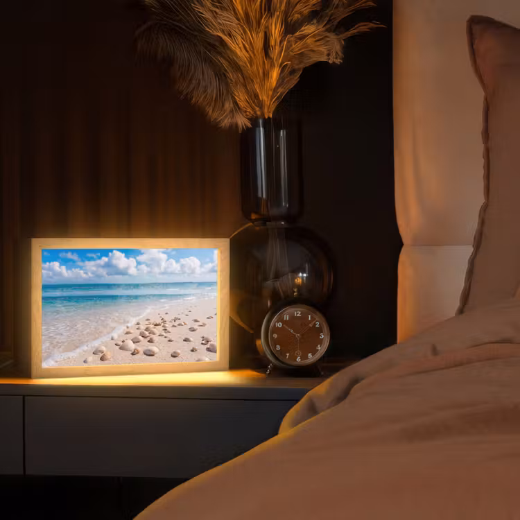 Schelpen - Strand - Natuur - Beige Light Box met kabel (Tafellamp) klein -sfeer1