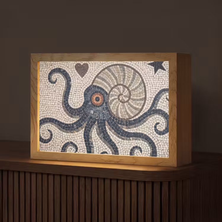 Zeeleven - Mozaïek - Kunst - Vintage - Beige Light Box met kabel (Tafellamp) klein -z3d_website