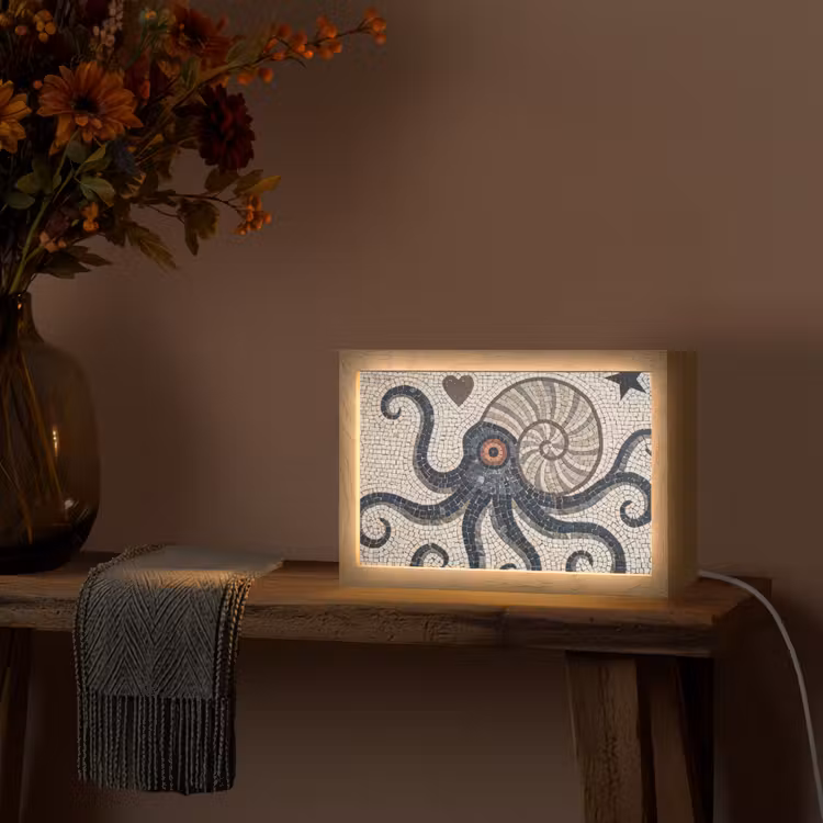 Zeeleven - Mozaïek - Kunst - Vintage - Beige Light Box met kabel (Tafellamp) klein -sfeer4