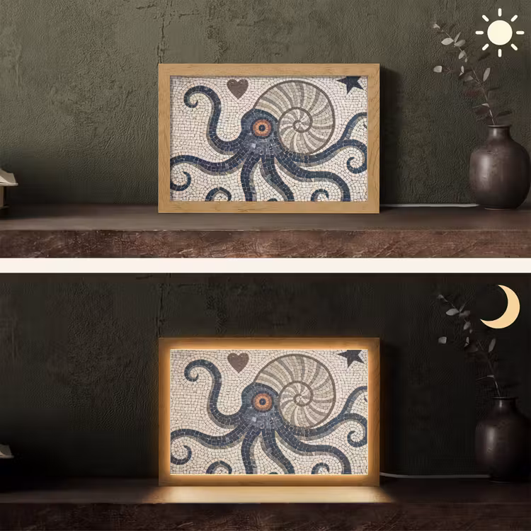 Zeeleven - Mozaïek - Kunst - Vintage - Beige Light Box met kabel (Tafellamp) klein -sfeer3