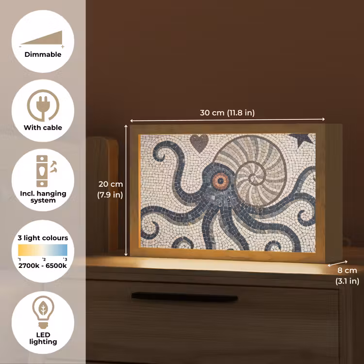 Zeeleven - Mozaïek - Kunst - Vintage - Beige Light Box met kabel (Tafellamp) klein -USP_EN