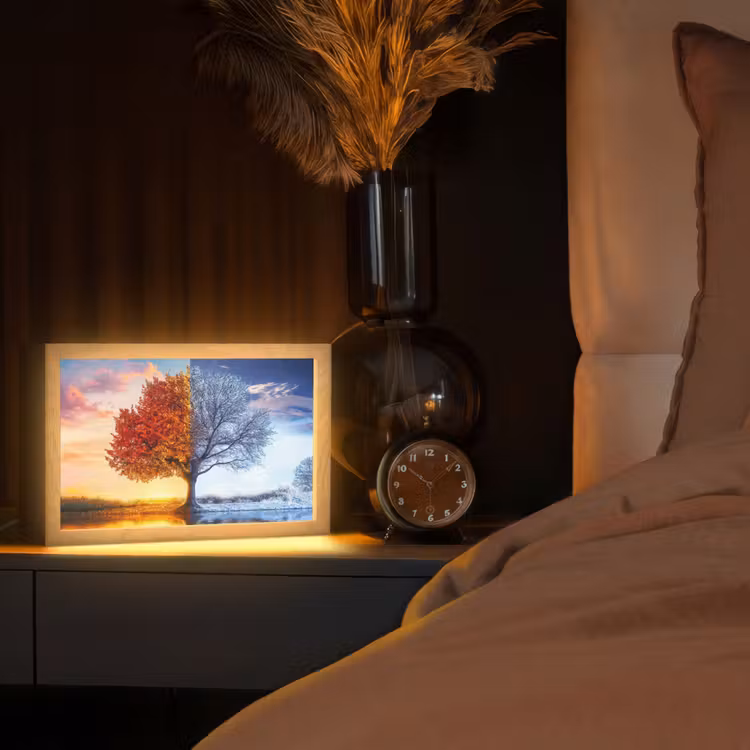 Seizoenen - Kunst - Boom - Herfst - Winter Light Box met kabel (Tafellamp) klein -sfeer1