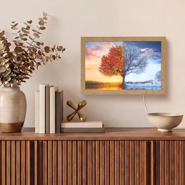 Seizoenen - Kunst - Boom - Herfst - Winter Light Box met kabel (Tafellamp) klein -sfeer2