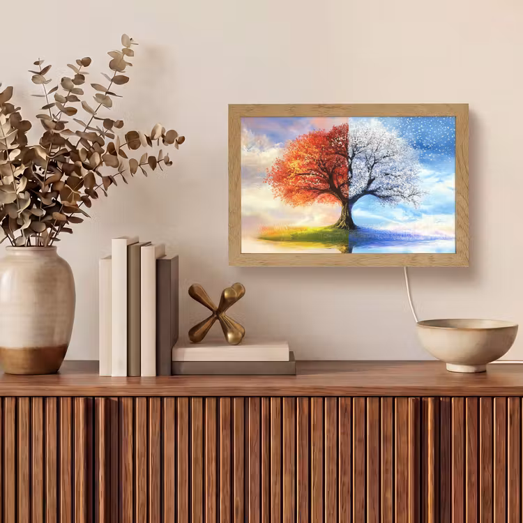 Seizoenen - Kunst - Boom - Winter - Herfst Light Box met kabel (Tafellamp) klein -sfeer2