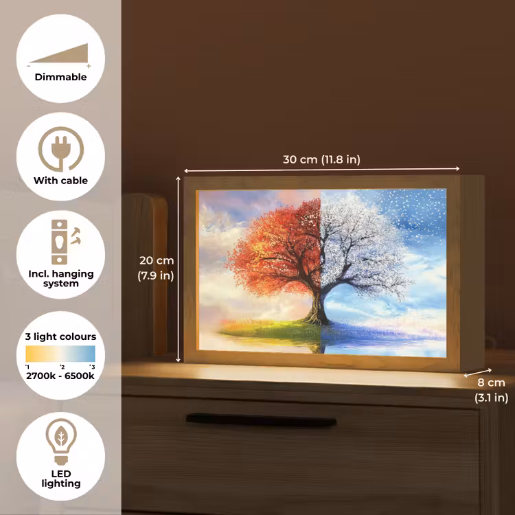 Seizoenen - Kunst - Boom - Winter - Herfst Light Box met kabel (Tafellamp) klein -USP_EN