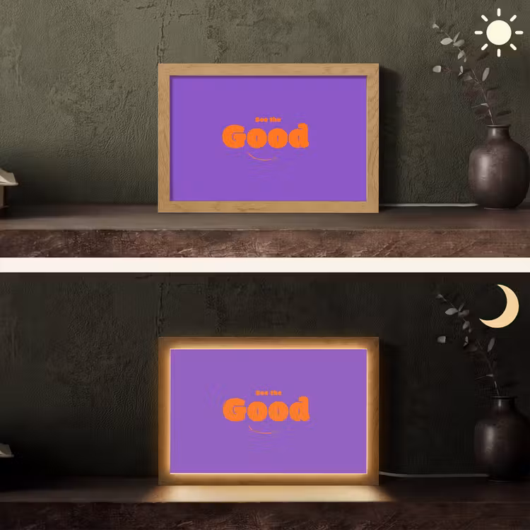 See the good - Oranje - Paars - Smiley Light Box met kabel (Tafellamp) klein -sfeer3