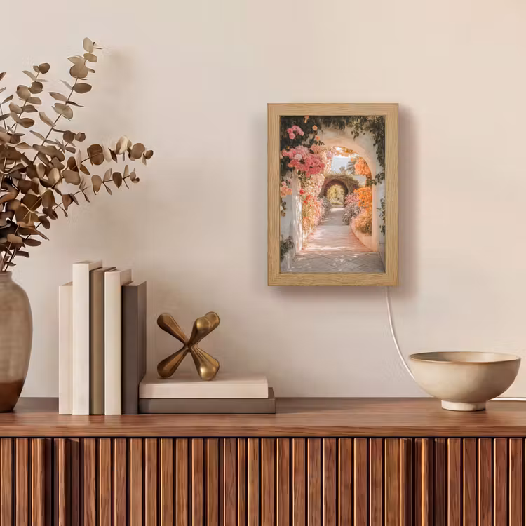 Doorkijk - Boog - Bloemen - Pastel Light Box met kabel (Tafellamp) klein -sfeer2