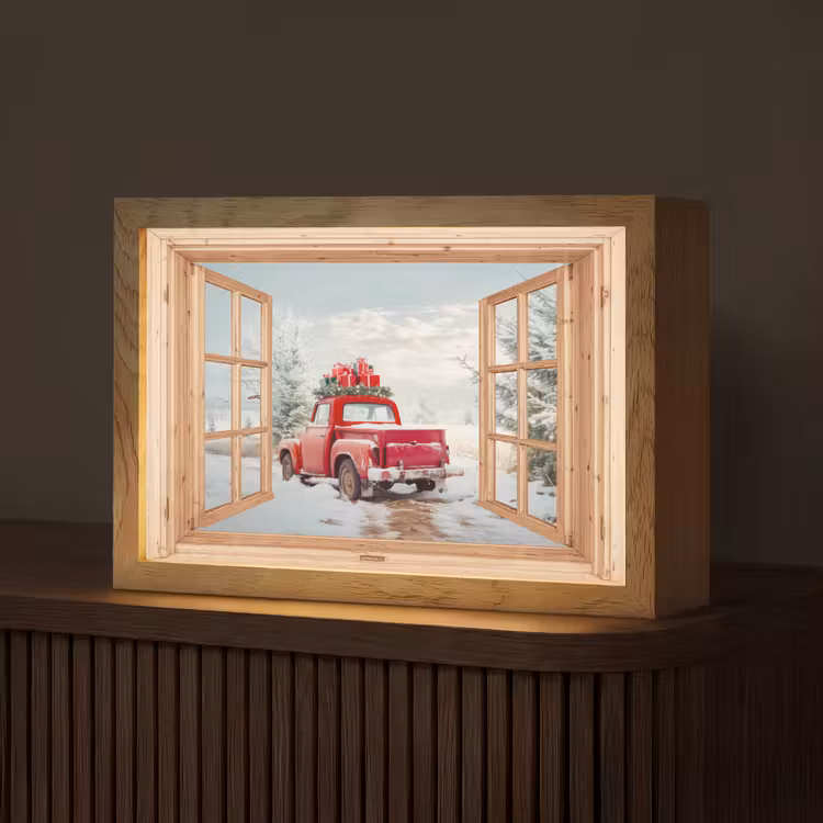 Doorkijk - Auto - Kerst - Cadeaus - Winter - Landschap Light Box met kabel (Tafellamp) klein -z3d_website