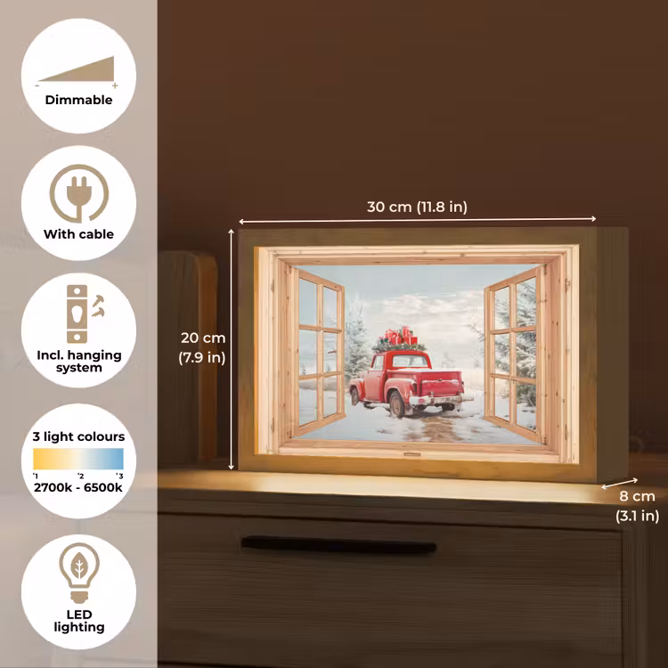 Doorkijk - Auto - Kerst - Cadeaus - Winter - Landschap Light Box met kabel (Tafellamp) klein -USP_EN
