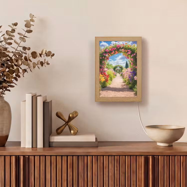 Doorkijk - Bloemen - Kleurrijk - Natuur Light Box met kabel (Tafellamp) klein -sfeer2
