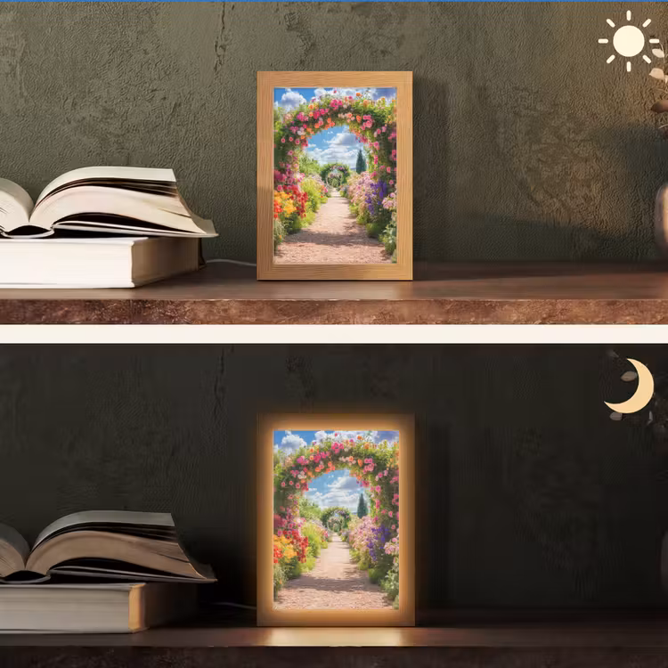 Doorkijk - Bloemen - Kleurrijk - Natuur Light Box met kabel (Tafellamp) klein -sfeer3