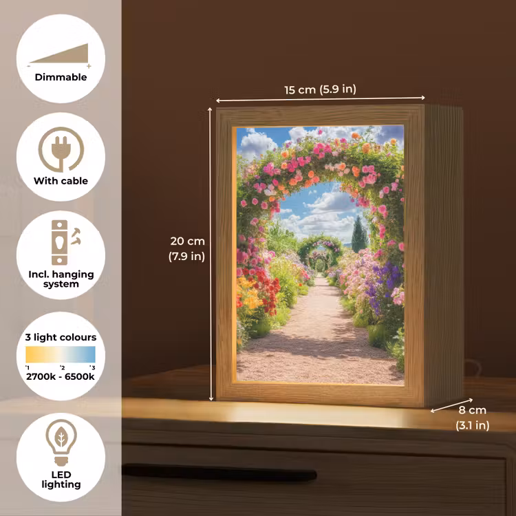 Doorkijk - Bloemen - Kleurrijk - Natuur Light Box met kabel (Tafellamp) klein -USP_EN
