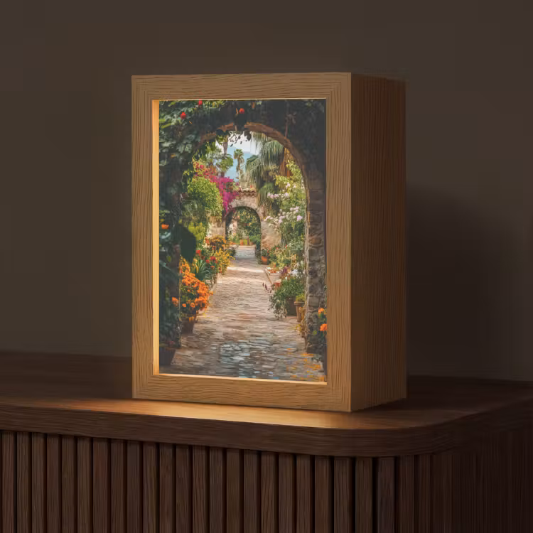 Doorkijk - Bloemen - Poort - Stenen Light Box met kabel (Tafellamp) klein -z3d_website