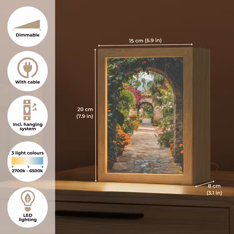 Doorkijk - Bloemen - Poort - Stenen Light Box met kabel (Tafellamp) klein -USP_EN