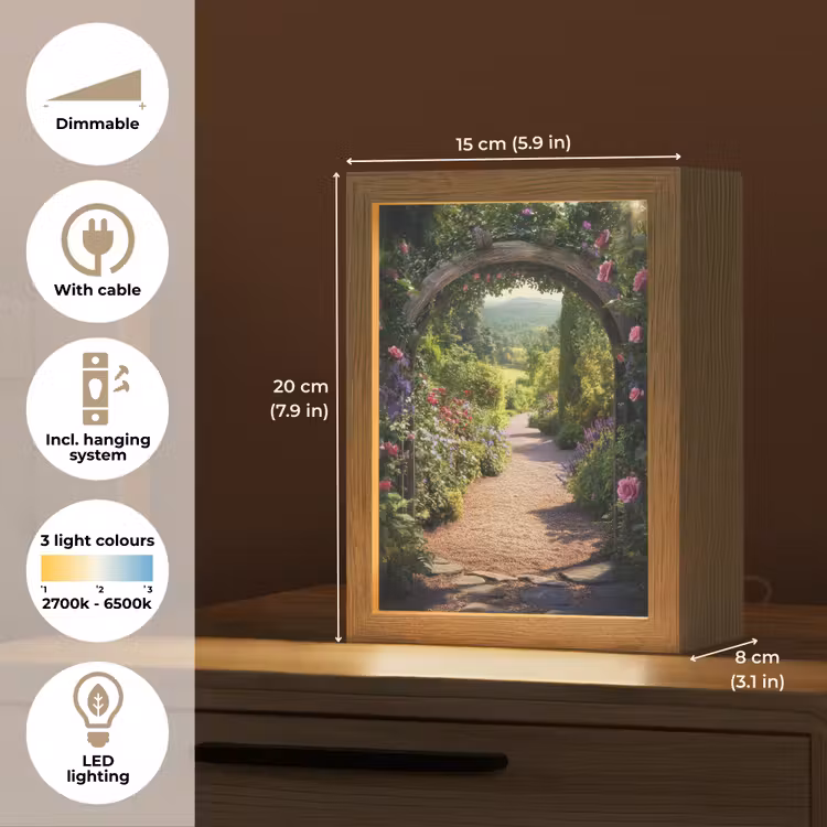 Doorkijk - Bloemen - Natuur - Rozenboog Light Box met kabel (Tafellamp) klein -USP_EN