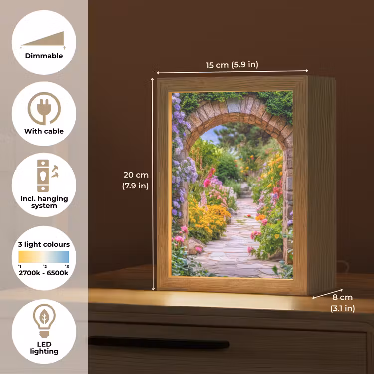 Doorkijk - Bloemen - Pad - Natuur Light Box met kabel (Tafellamp) klein -USP_EN