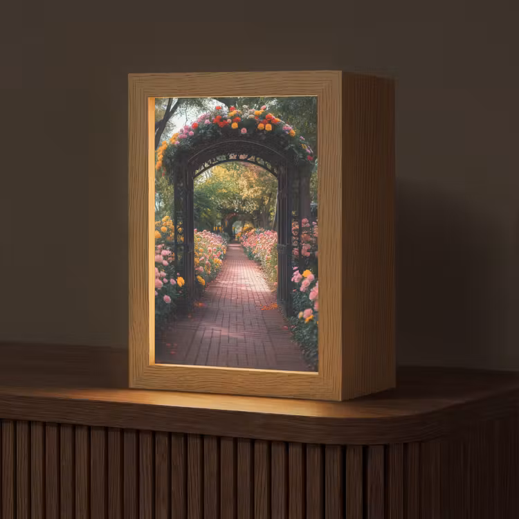 Doorkijk - Bloemen - Pad - Natuur - Kleurrijk Light Box met kabel (Tafellamp) klein -z3d_website