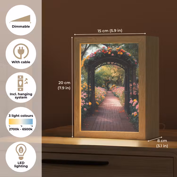 Doorkijk - Bloemen - Pad - Natuur - Kleurrijk Light Box met kabel (Tafellamp) klein -USP_EN