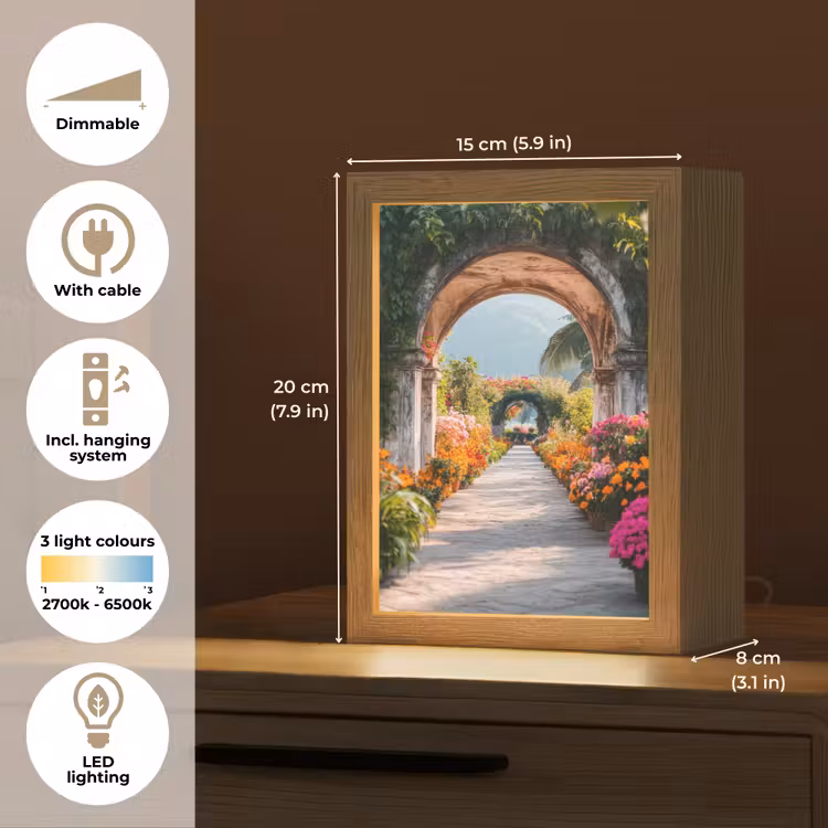 Doorkijk - Bloemen - Tropisch - Kleurrijk Light Box met kabel (Tafellamp) klein -USP_EN