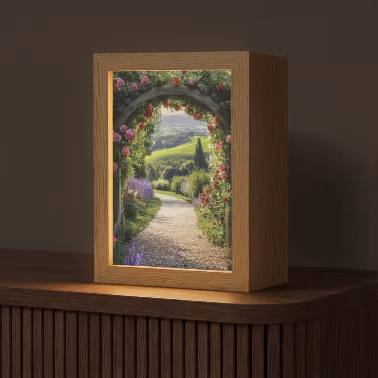 Doorkijk - Tuinboog - Bloemen - Natuur - Pad Light Box met kabel (Tafellamp) klein -z3d_website