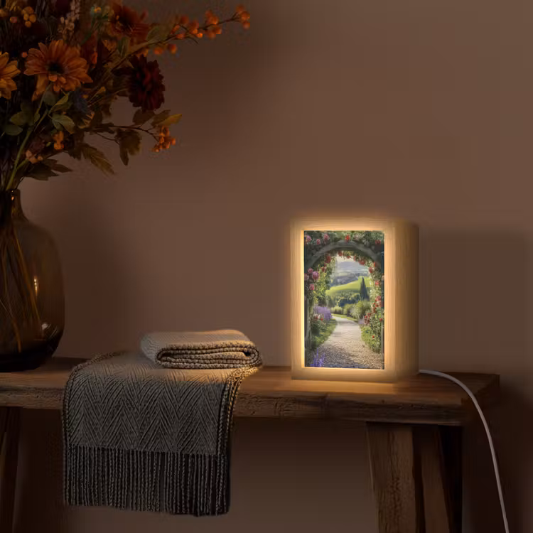 Doorkijk - Tuinboog - Bloemen - Natuur - Pad Light Box met kabel (Tafellamp) klein -sfeer4