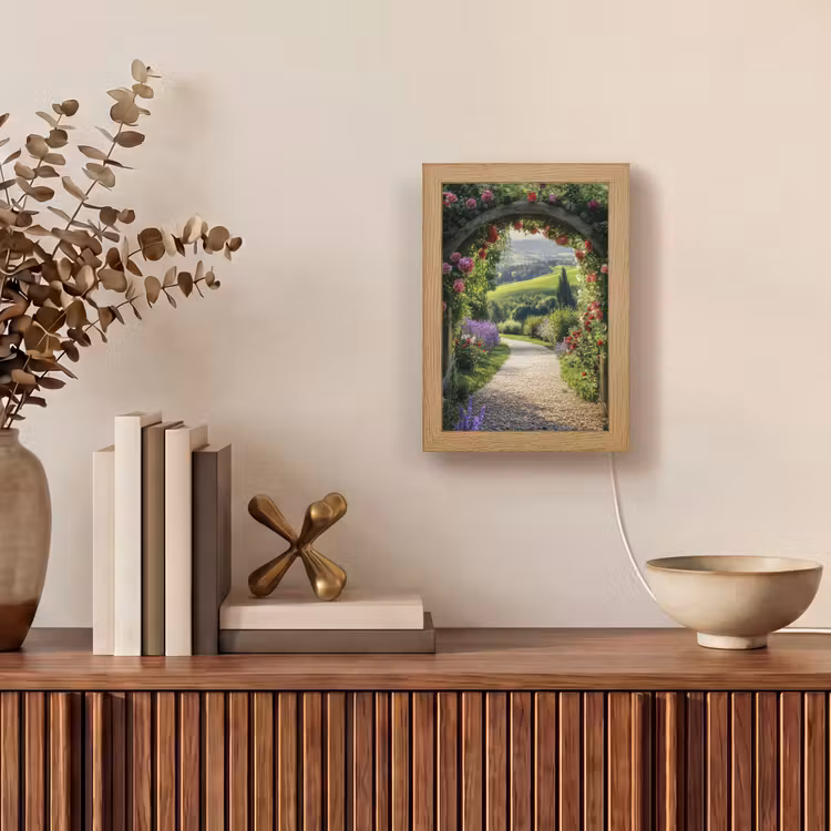 Doorkijk - Tuinboog - Bloemen - Natuur - Pad Light Box met kabel (Tafellamp) klein -sfeer2
