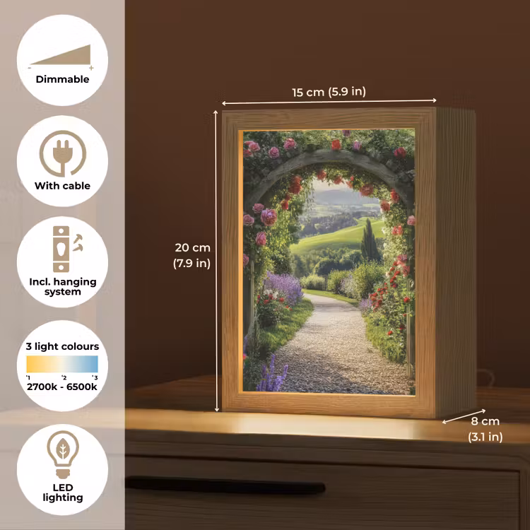 Doorkijk - Tuinboog - Bloemen - Natuur - Pad Light Box met kabel (Tafellamp) klein -USP_EN