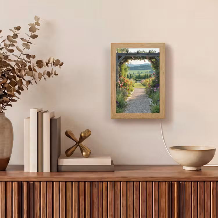 Doorkijk - Landschap - Natuur - Tuinboog - Bloemen Light Box met kabel (Tafellamp) klein -sfeer2