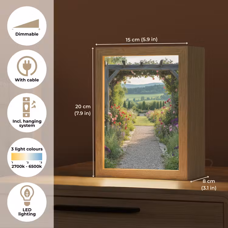 Doorkijk - Landschap - Natuur - Tuinboog - Bloemen Light Box met kabel (Tafellamp) klein -USP_EN