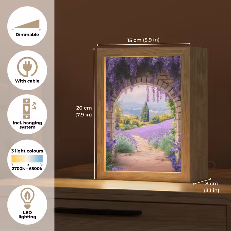 Doorkijk - Lavendel - Bloemen - Paars - Poort Light Box met kabel (Tafellamp) klein -USP_EN