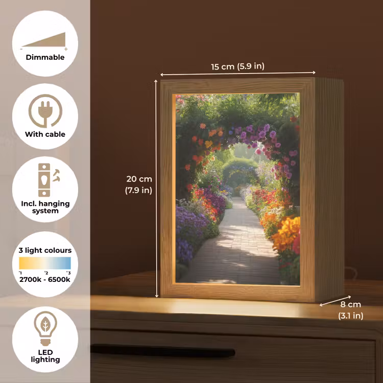 Doorkijk - Pad - Bloemen - Struik - Kleurrijk Light Box met kabel (Tafellamp) klein -USP_EN