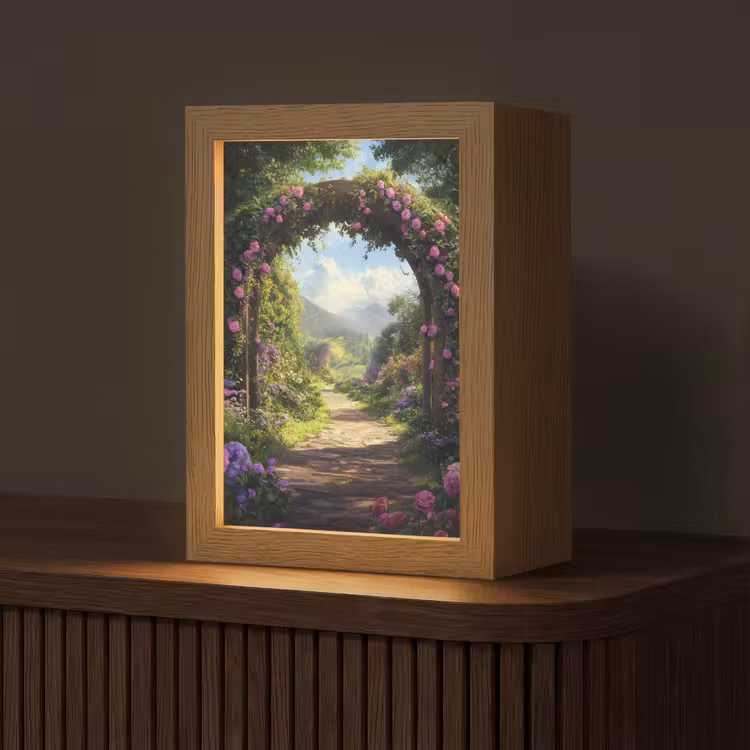 Doorkijk - Rozenboog - Uitzicht - Landschap - Bloemen Light Box met kabel (Tafellamp) klein -z3d_website