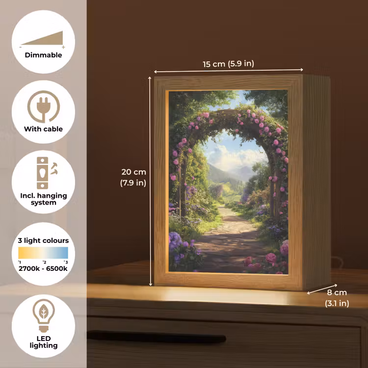 Doorkijk - Rozenboog - Uitzicht - Landschap - Bloemen Light Box met kabel (Tafellamp) klein -USP_EN