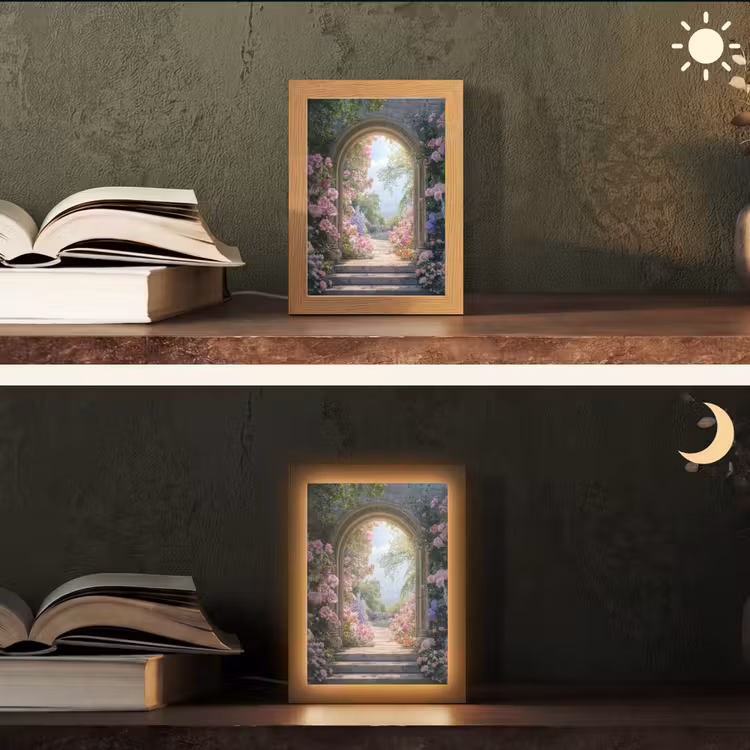 Doorkijk - Rozen - Vintage - Bloemen Light Box met kabel (Tafellamp) klein -sfeer3