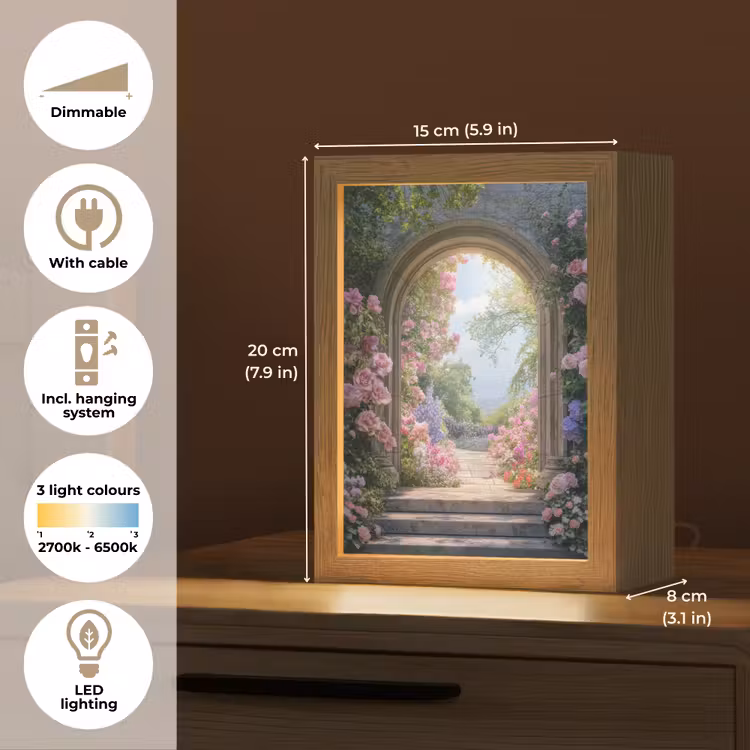 Doorkijk - Rozen - Vintage - Bloemen Light Box met kabel (Tafellamp) klein -USP_EN